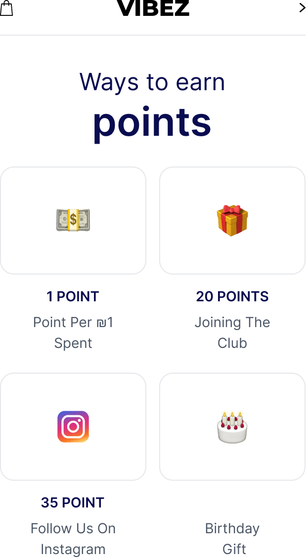 Ways to earn points interface
